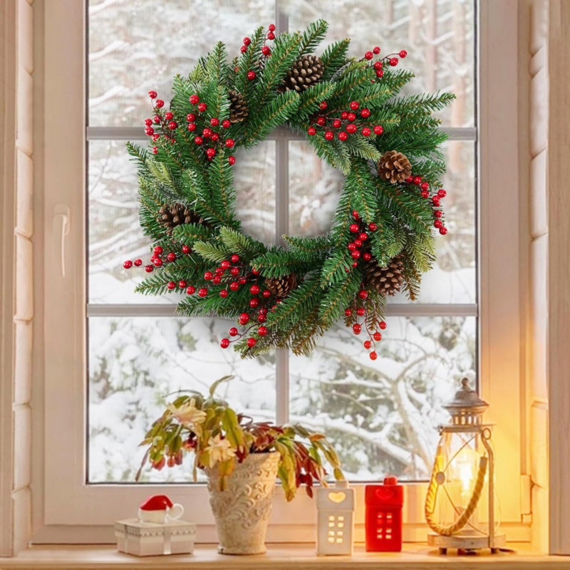 Christmas Wreath Fake - Karangan Bunga Natal Buatan 50 cm,