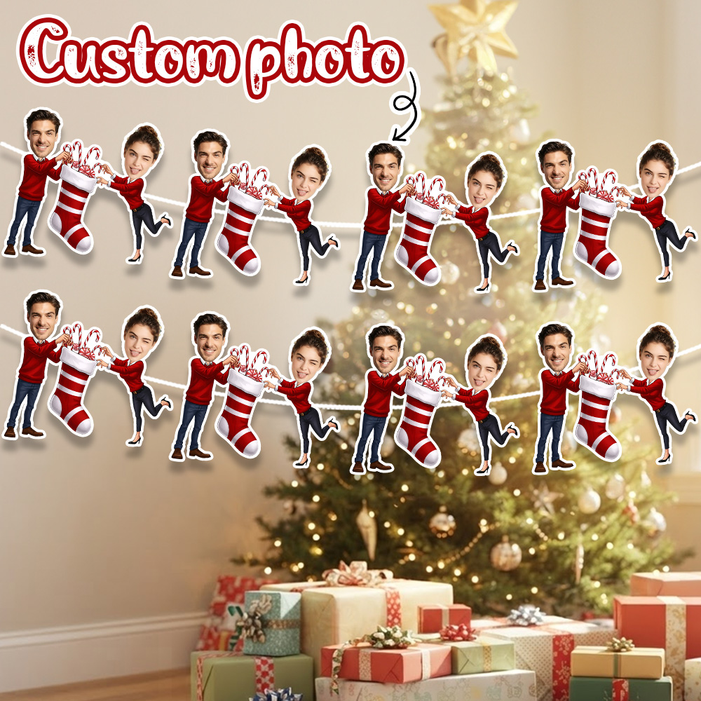 Christmas Stocking Hanging - 8/16/24PC Hiasan Natal Kustom dengan Foto