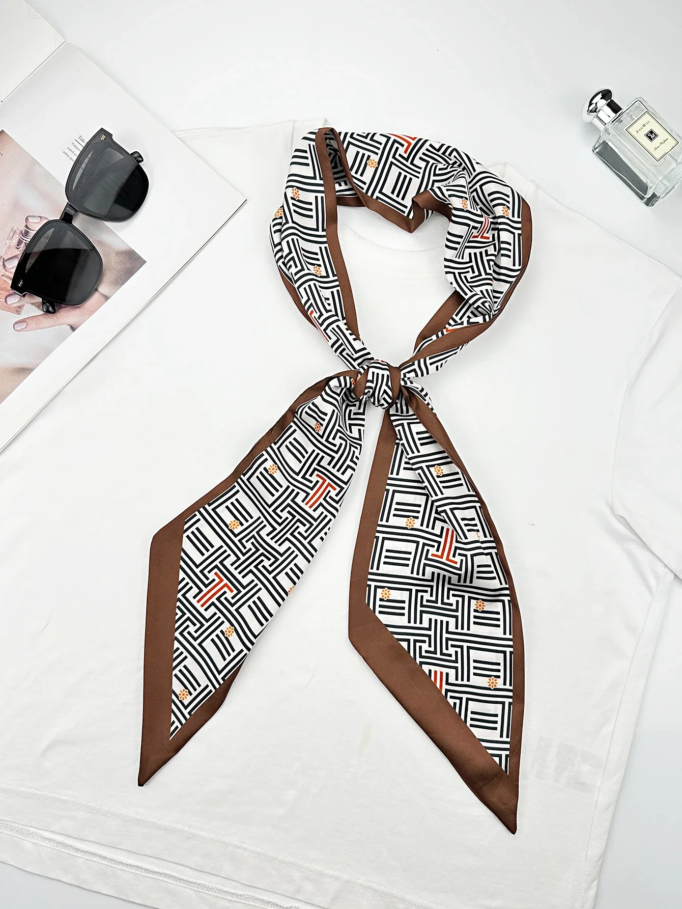 Syal Sutra Tipis Geometris Mew - Ribbon Bow Gift ulasan dan harga