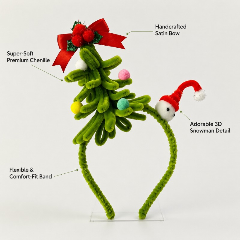 Bando Natal Pohon Natal Pom Po - Ribbon Bow Gift ulasan dan harga