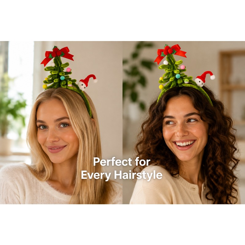 Bando Natal Pohon Natal Pom Po - Ribbon Bow Gift ulasan dan harga